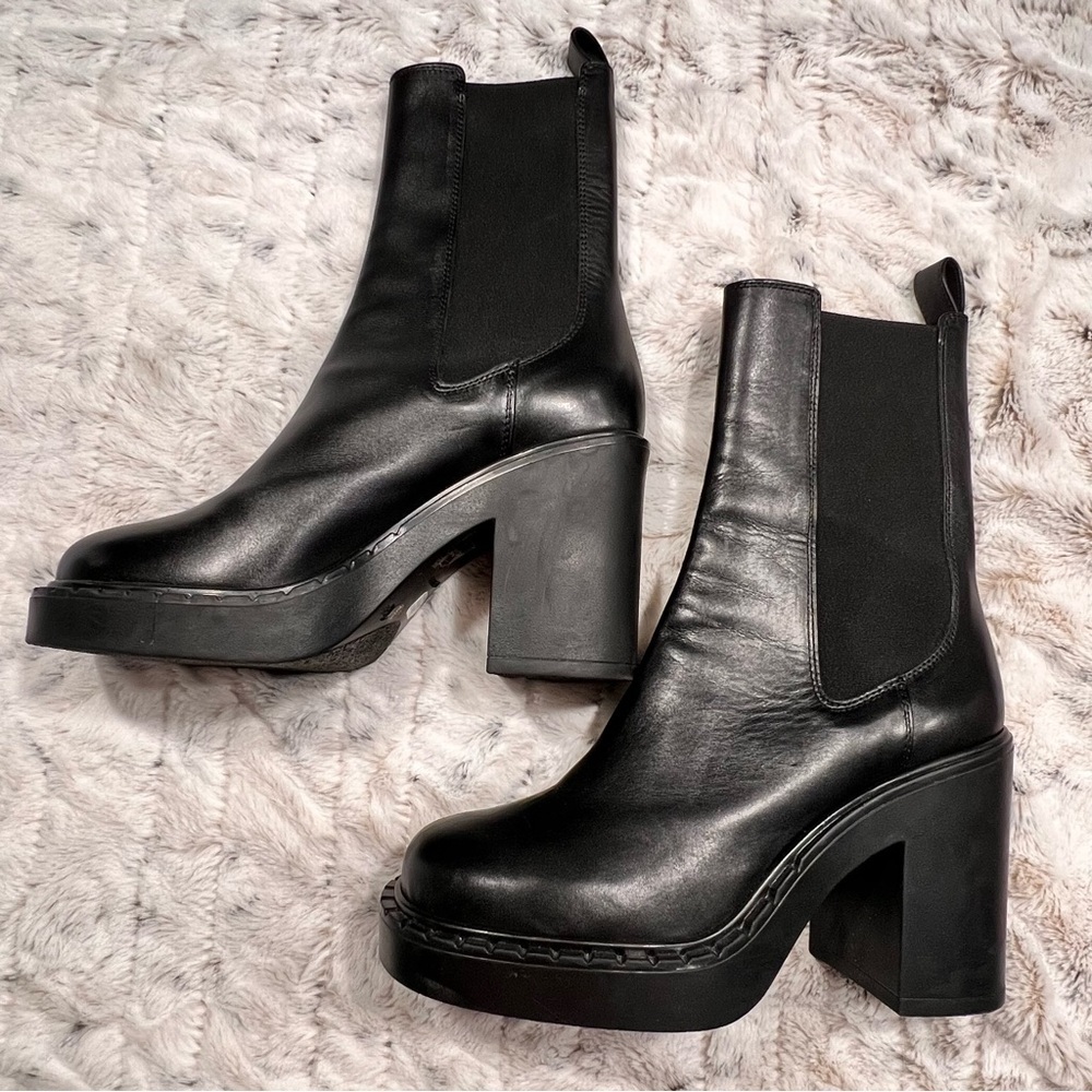 NWOB Barbara Bui Black Elastic Leather Platform Ankle Boots Sz-US-9.5/EU-39.5 - Picture 2 of 7